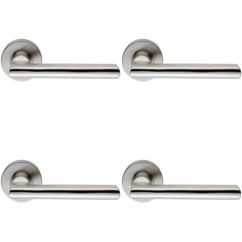 Image of Loops 4x PAIR Straight Smooth Round Bar Handle on Round Rose Concealed Fix Satin Steel Metallics