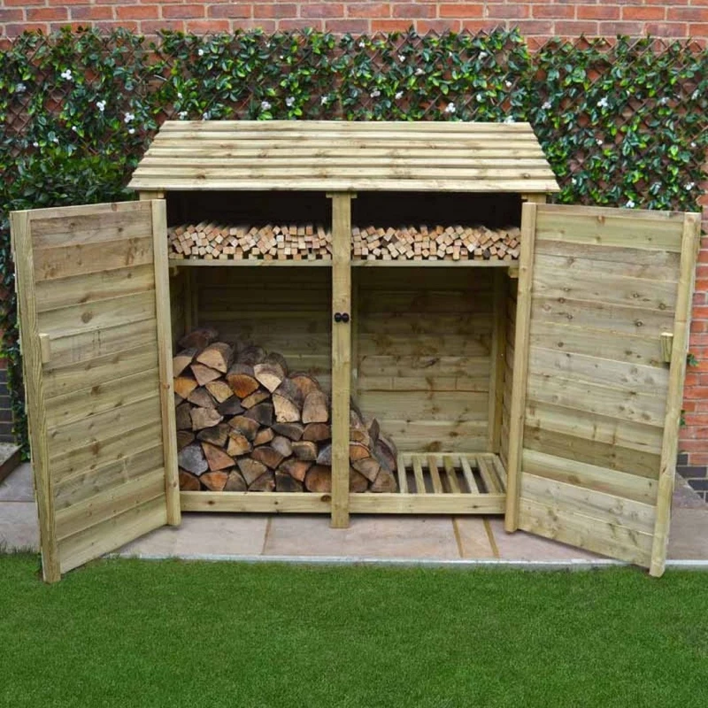 Image of Rutland County Garden Furniture Ltd Hambleton 6ft Log Store with Doors & Kindling Shelf, W180 cm, Green Green Unisex