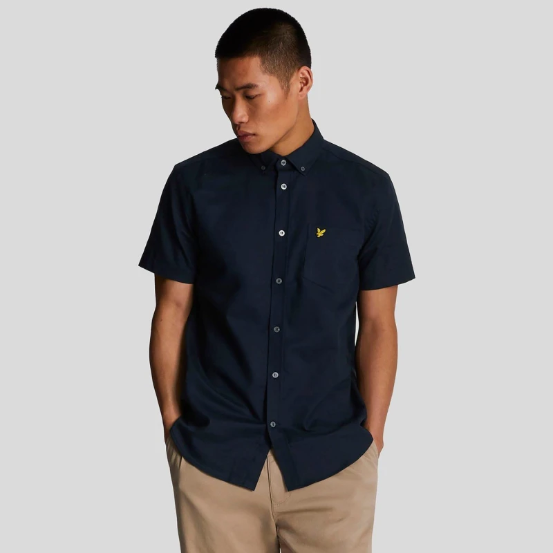 Image of Lyle and Scott Cotton Slub Short Sleeve Shirt Navy male S