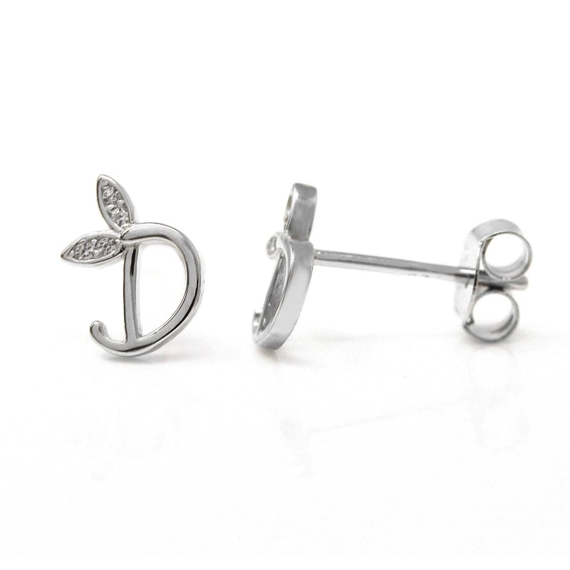 Image of Say It With Winged Initial Earring Pair - Sterling Silver - D Silver Unisex One Size