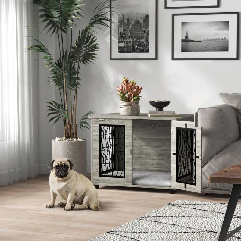 Image of PawHut Pawhut - Dog Crate Furniture, End Table for Dogs w/ Cushion 80L x 56W x 63Hcm 5056725541682