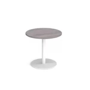 Image of Monza circular dining table with flat round white base 800mm - grey oak