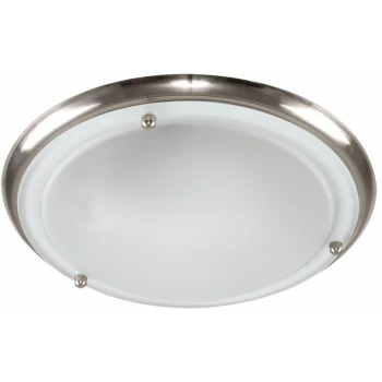 Image of Minisun - Flush Round Bathroom Ceiling Light with a Frosted Glass Shade - Brushed Chrome