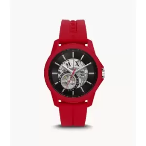 Image of Armani Exchange Mens Automatic Silicone Watch - Red