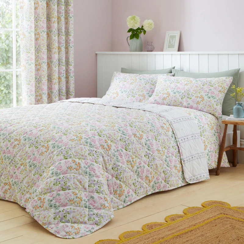 Image of Dreams & Drapes Edith Floral Quilted Bedspread Set 200cm x 230cm Lilac