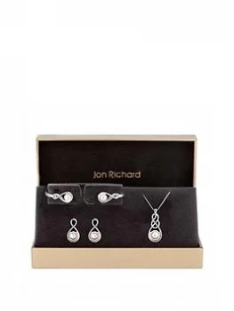 Image of Jon Richard Jon Richard Silver Plated Crystal and Pearl Infinity Pendant, Bracelet and Earrings Set, One Colour, Women