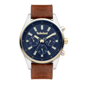 Image of Timberland Brown Leather Strap Watch with Navy Multi Dial