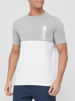 Image of Hugo Boss One Story Colour Block Logo T-Shirt Light Grey Size S Men