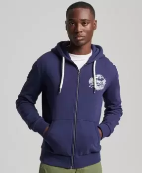 Image of Superdry Mens Vintage Logo Seasonal Zip Hoodie Navy / Atlantic Navy - Size: L