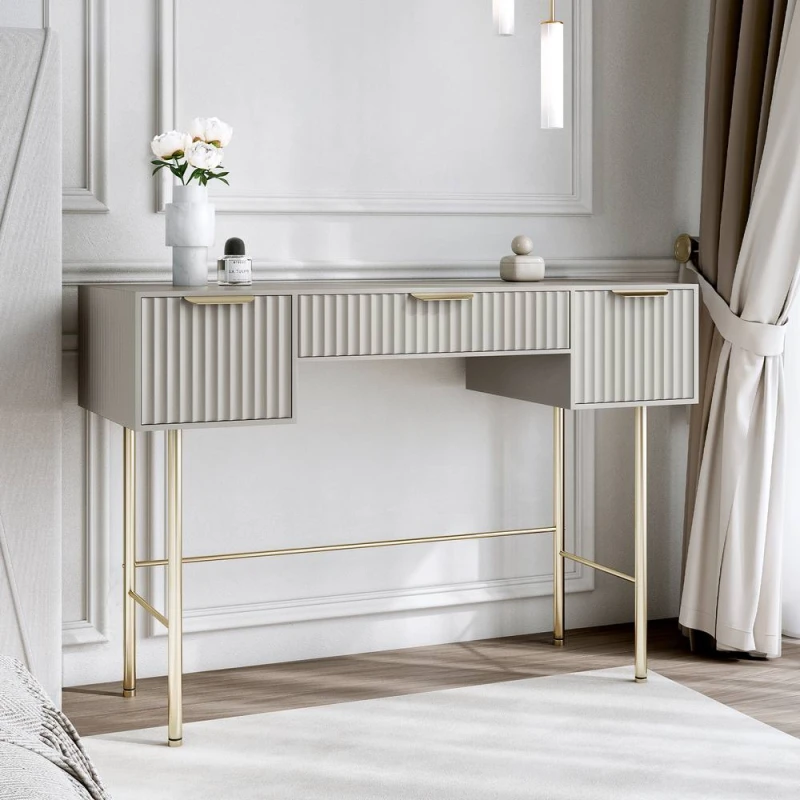 Image of CARME HOME Lara Mocha Dressing Table - Ridged front & side finished in Brown Brown Unisex