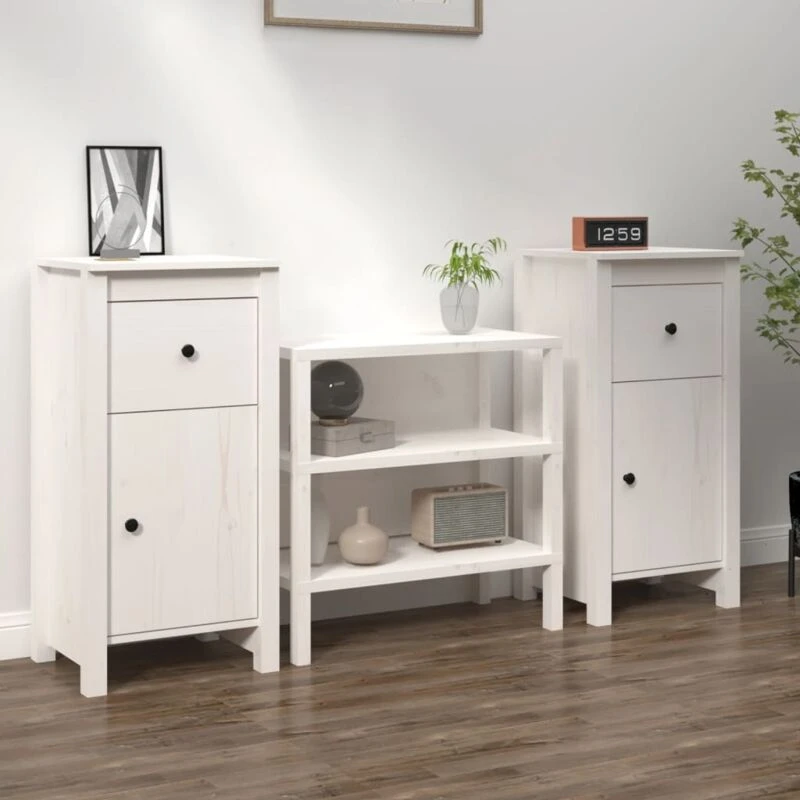 Image of vidaXL Sideboards 2 pcs White 40x35x80cm Solid Wood Pine, White 813757