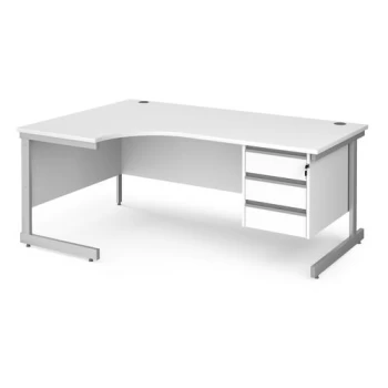 Image of Office Desk Left Hand Corner Desk 1800mm With Pedestal White Top With Silver Frame 1200mm Depth Contract 25 CC18EL3-S-WH