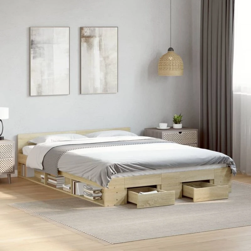 Image of VIDAXL Bed Frame with Drawers without Mattress Sonoma Oak 150x200cm King Size vidaXL 3280743