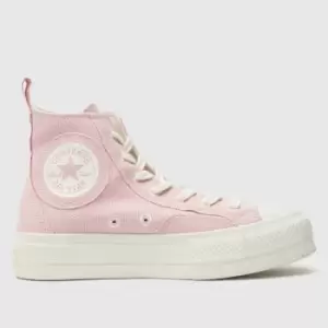 Image of Converse all star lift hi trainers in white & pink