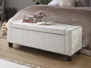 Image of GFW Verona Oyster Crushed Velvet Upholstered Fabric Storage Bench Flat Packed