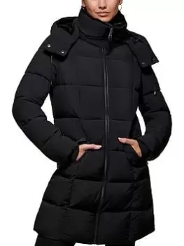 Image of DKNY Padded Long Line Coat, Black, Size S, Women