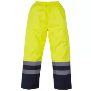 Image of Yoko Unisex Adult Two Tone Hi-Vis Over Trousers (3XL) (Yellow/Navy)