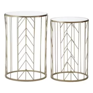 Image of Set of 2 Champagne Metal Nest Tables with Mirrored Tops