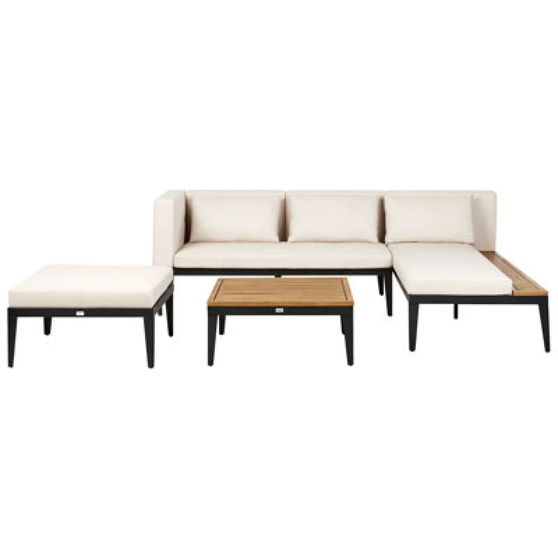 Image of Beliani Garden Lounge Set With Table And Ottoman 3 Seater Bracciano Left Hand Certified Acacia Wood Light Beige