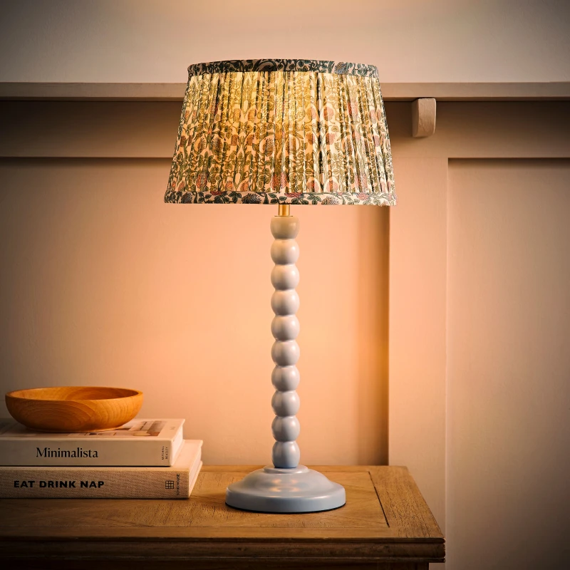 Image of ValueLights Bobbin Bobble Table Lamp with Floral Pleated Taper Lamp Shade & Bulb in Pale Blue Pale Blue Unisex