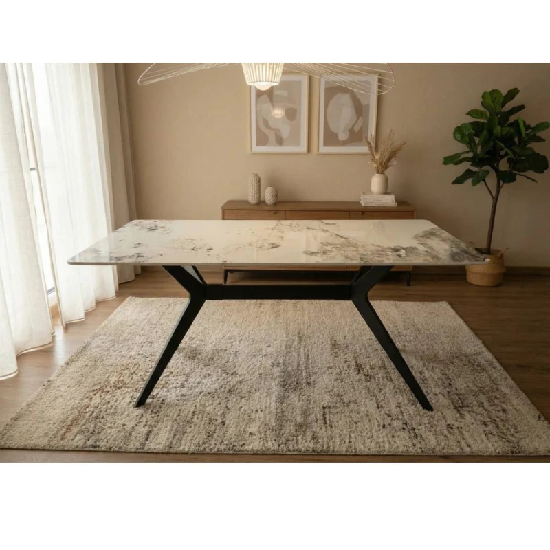 Image of Outdoor Living San Diego Marble Top Rectangular Dining Table in Natural White Natural White Unisex