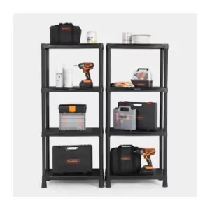 Image of VonHaus 4 Tier Plastic Shelving Unit Pack of 2 - Weatherproof Shed Storage - Lightweight, Compact & Easy to Build