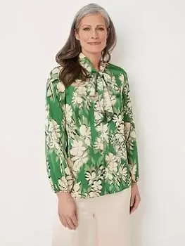Image of Wallis Floral Tie Neck Blouse - Green, Size 16, Women