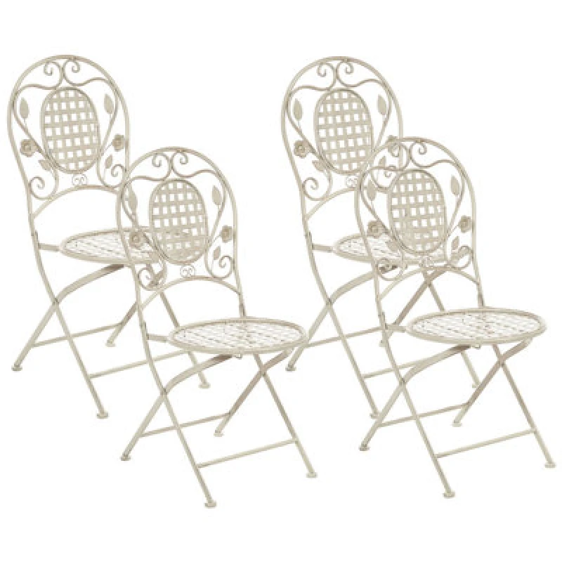 Image of Beliani Set Of 4 Garden Chairs Bivio Folding Metal Off-White