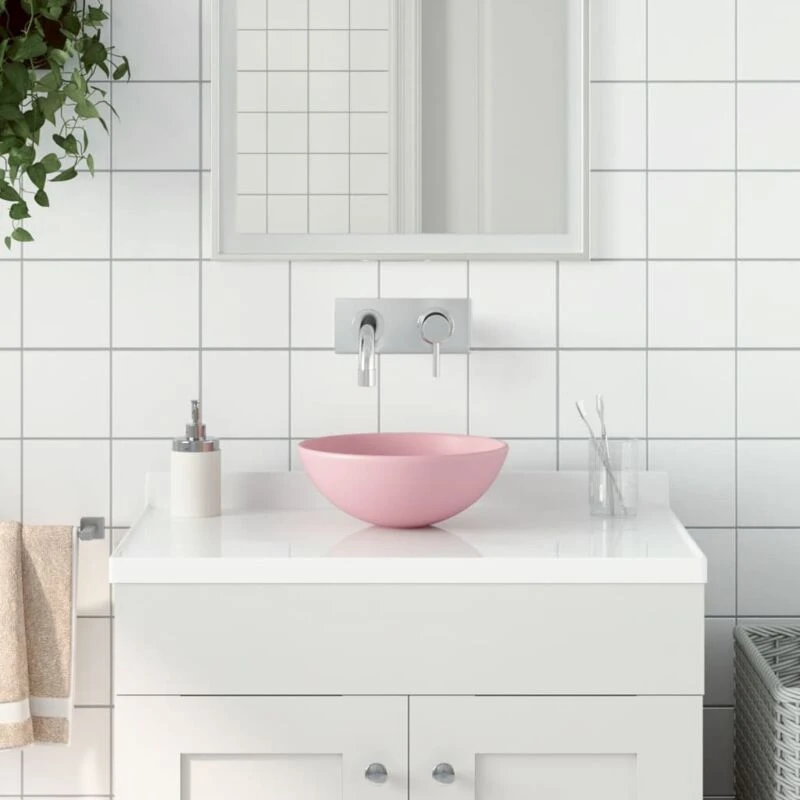 Image of VIDAXL Bathroom Sink Ceramic Matt Pink Round Vidaxl 8720286036822