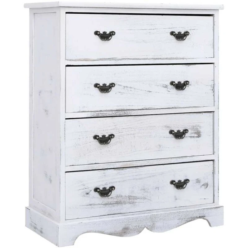 Image of vidaXL Drawer Cabinet White Wood Side Wooden Sideboard End Storage Bedside