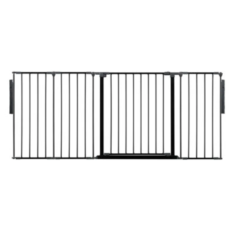 Image of Safetots Premium Multi Panel Room Divider, Up To 181Cm Wide, Black, 70Cm Tall, Flexible Barrier With Door For Baby And Toddler