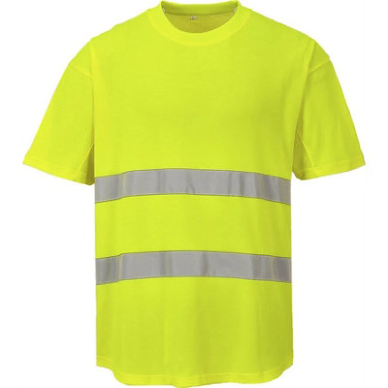Image of Portwest Cotton Comfort Mesh Insert Hi Vis T Shirt C394YERS Colour: Yellow