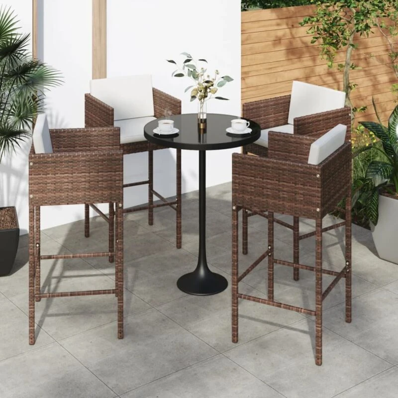 Image of VIDAXL Bar Stools 4 pcs with Cushions Brown Poly Rattan Vidaxl 8720286638354