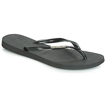 Image of Havaianas SLIM METALLOGO AND CRYSTAL womens Flip flops / Sandals (Shoes) in Black,3 / 4,6 / 7