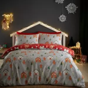 Image of Bedlam Christmas Gingerbread House Reversible Grey Duvet Set - Double, Cotton