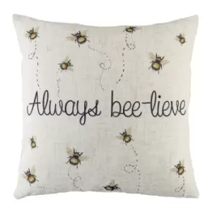 Image of Evans Lichfield Bee-Lieve Cushion Cover (One Size) (White/Black/Yellow)