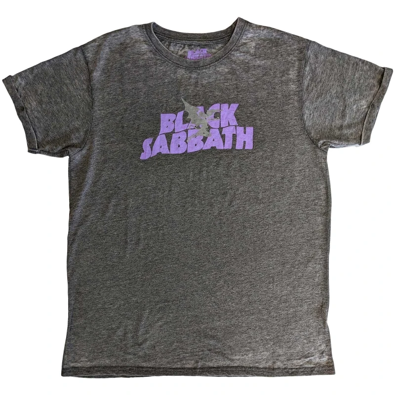 Image of Black Sabbath Mens Burnout Cotton Logo T-Shirt in Charcoal Size: Large Charcoal Male L