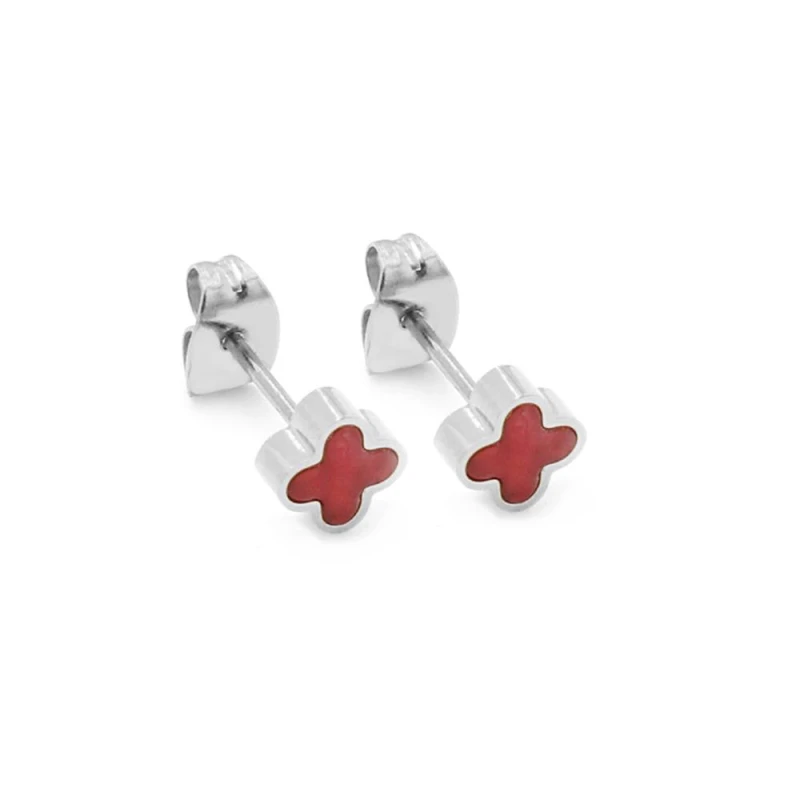 Image of Say It With Cherry Red Crystal Clover Earrings - Silver Silver Unisex One Size