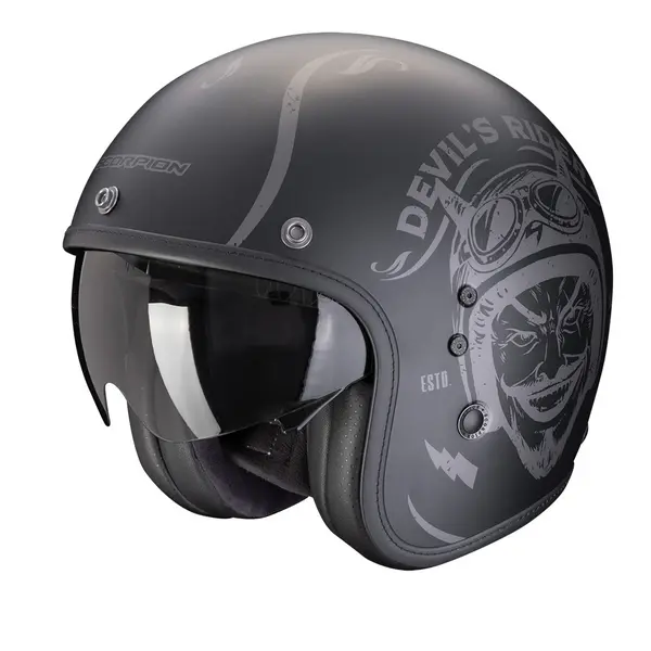 Image of Scorpion Belfast Evo Romeo Matt Black Silver Jet Helmet Size L