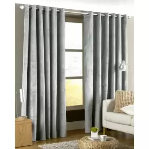 Image of Imperial Velvet Woven Lined Eyelet Curtains, Silver, 90 x 90 Inch