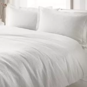 Image of Waffle Textured Duvet Cover Set White