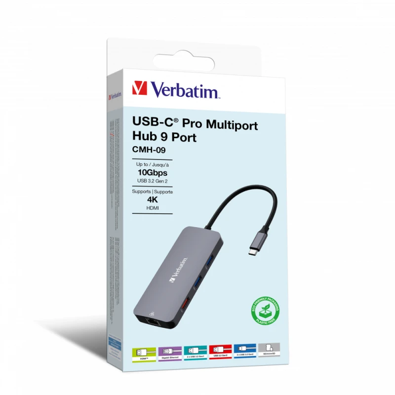 Image of Verbatim CMH-09 USB-C Pro 9 Port Multiport Hub 32152 Silver