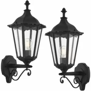 Image of Loops - 2 pack IP44 Outdoor Wall Light Matt Black & Glass Traditional Lantern Dimmable