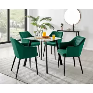 Image of Furniture Box Seattle Glass and Black Leg Square Dining Table & 4 Green Calla Black Leg Chairs