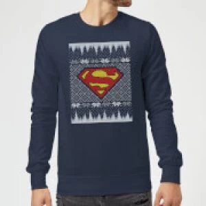Image of DC Superman Knit Christmas Sweatshirt - Navy - L