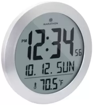 Image of Marathon Clock Round Digital Wall Date and Temperature Stainless Steel