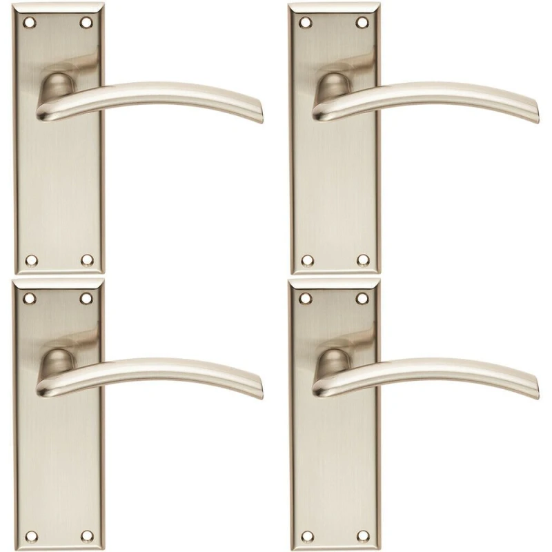 Image of Loops 4x PAIR Arched Lever on Latch Backplate Door Handle 150 x 50mm Satin Nickel Metallics