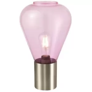 Image of Luminosa Olena Narrow Table Lamp, E27, Satin Nickel, Lilac Glass