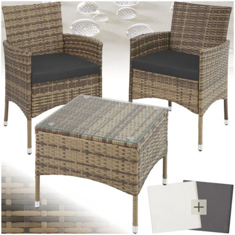Image of Tectake Garden Furniture Set Lucerne - 2 Armchairs, Coffee Table, Two Sets Of Cushion Covers - Nature