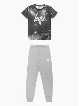 Image of Hype Boys Black Grey Space Script Tee And Joggers, Black/Grey, Size Age: 7-8 Years
